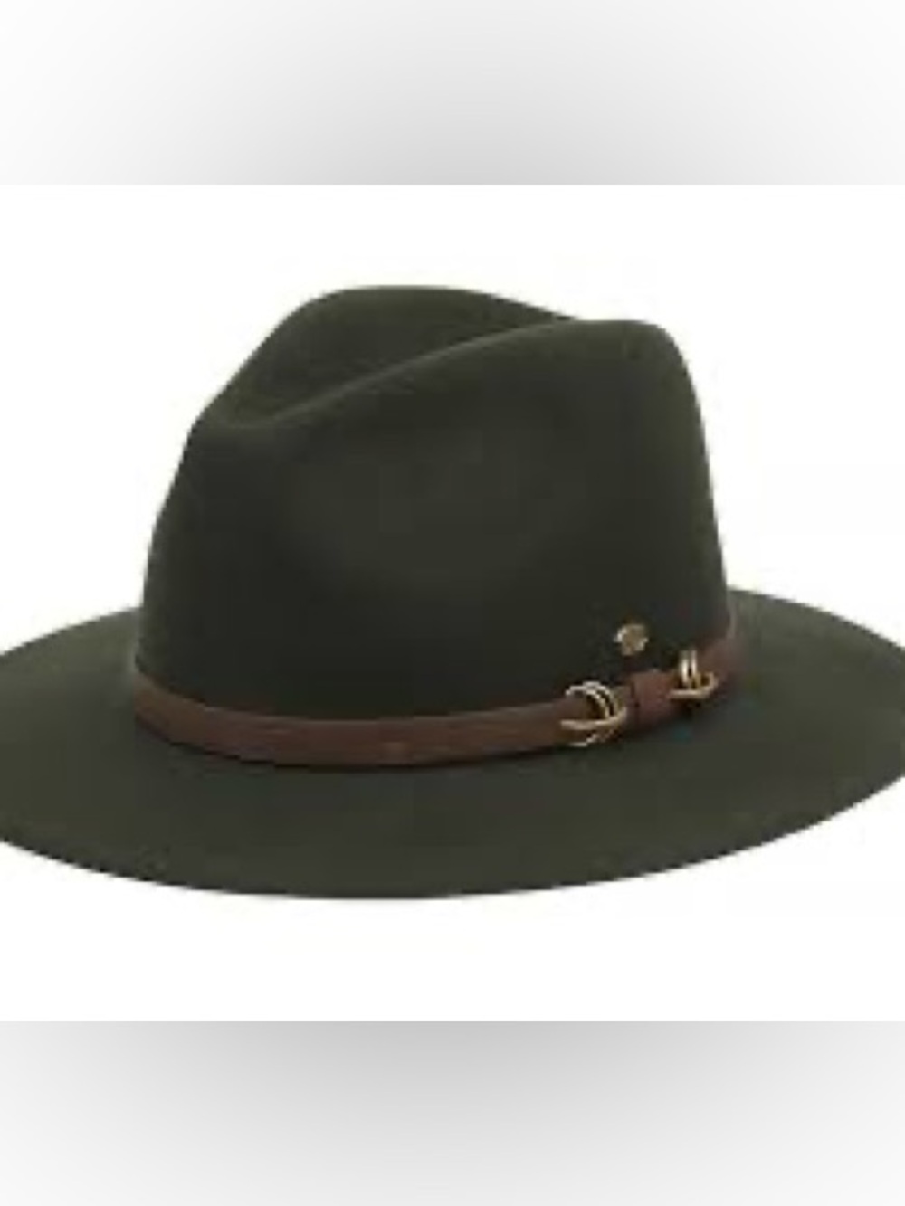 Olive Felt Fedora with Brown Leather Band